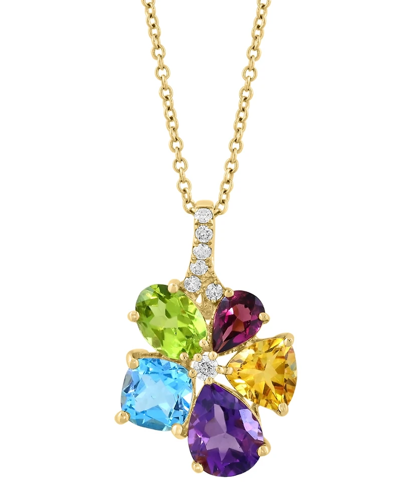 Effy Collection Multi-Gemstone (3-5/8 ct. t.w.) and Diamond (1/10 ct. t.w.) Pendant Necklace in 14k Yellow Gold