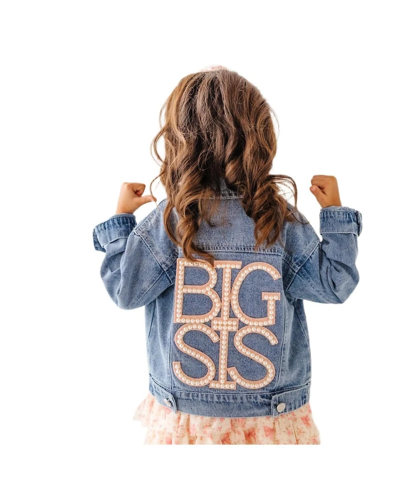 Sweet Wink Toddler Girls Big Sis Pearl Patch Denim Jacket