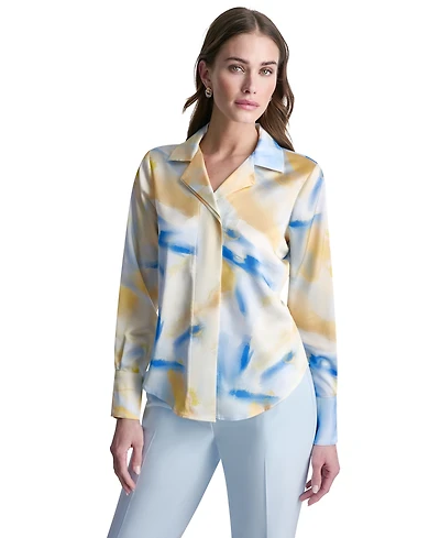 Dkny Petite Printed Long-Sleeve Blouse