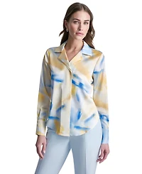 Dkny Petite Printed Long-Sleeve Blouse