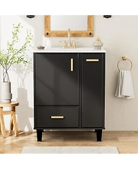 Sillysis 24" Bathroom Vanity with Ceramic Sink, Deep Drawer and Pull Out Basket