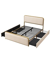 Streamdale Furniture Modern Metal Bed Frame with 4 Storage Drawers