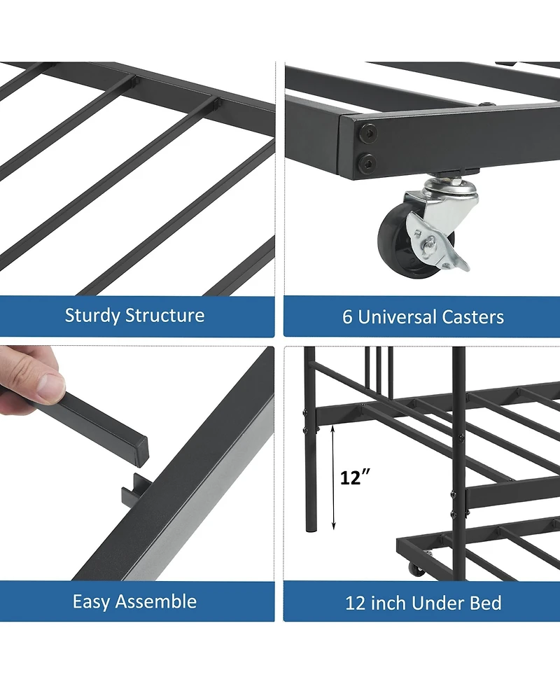 gaomon Twin Daybed with Trundle, Metal Twin Size Daybed with Pullout Trundle 6 Casters