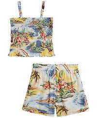 Polo Ralph Lauren Girls' 2T-6X Tropical-Print Smocked Boxy Top & Short, 2-Piece Set