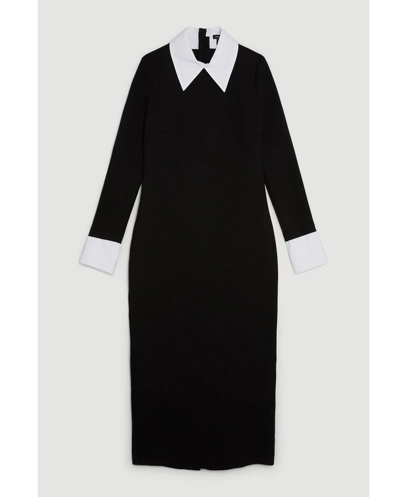 Karen Millen Women's Jersey Cotton Poplin Midi Collar Dress