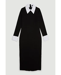 Karen Millen Women's Jersey Cotton Poplin Midi Collar Dress