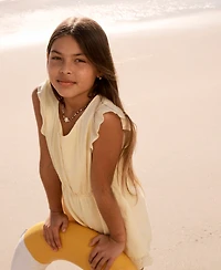 abercrombie kids Girls' Flutter Sleeve Round Neck Eyelet Romper