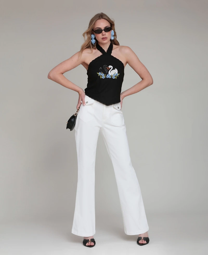 Avec Les Filles Women's Halter Tie-Neck Top