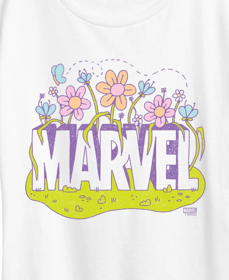 Hybrid Apparel Plus Marvel Logo Florals Short-Sleeve Graphic T-Shirt