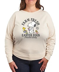 Hybrid Apparel Plus Peanuts Farm Fresh Easter Eggs French Terry Long-Sleeve T-Shirt