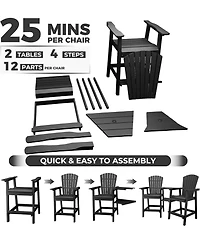 gaomon Outdoor Poly Adirondack Barstools with Connecting Tray, Tall Adirondack Chairs Bar Chairs for Deck, Balcony, Backyard