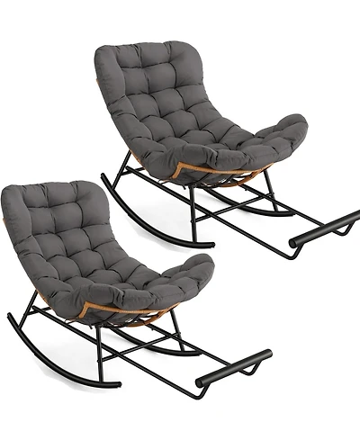gaomon 2PCS Papasan Rocking Chair with Foot Rest, Oversized Papasan Chair with Thick Removable Cushion and Metal Frame