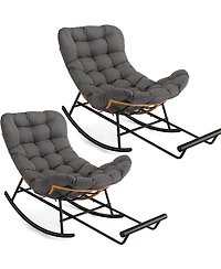 gaomon 2PCS Papasan Rocking Chair with Foot Rest, Oversized Papasan Chair with Thick Removable Cushion and Metal Frame