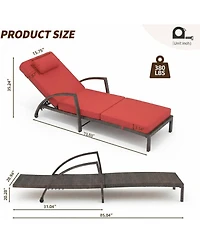 gaomon 2-Piece Rattan Patio Folding Chaise Lounge, 5-Position Adjustable Backrest Outdoor Lounge Chair with Cushion and Pillow for Poolside, Backyard.