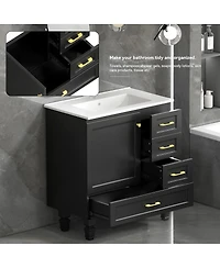 Sillysis Modern Bathroom Vanity with Sink, Transitional Mdf Cabinet, Ample Soft Close Storage, 1 Door 3 Drawers for Stylish Bathrooms