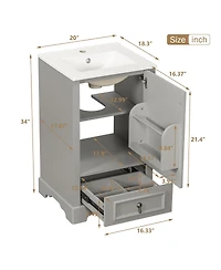 Sillysis Bathroom Vanity with Ceramic Sink, Soft Close Door, Drawer & Adjustable Shelf for Small Spaces-Sillysis