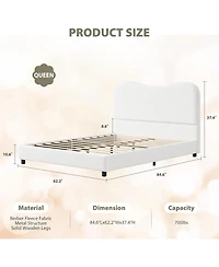 gaomon Boucle Bed Frame with Upholstered Headboard, Soft Low Profile Sturdy Platform Rounded Corners Design, Heavy Duty