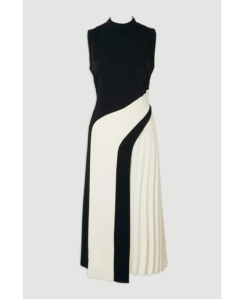 Karen Millen Women's Sculptural High-Neck Pleated Midi Dress