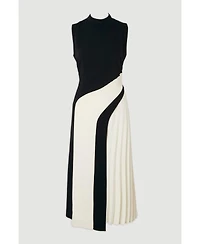 Karen Millen Women's Sculptural High-Neck Pleated Midi Dress
