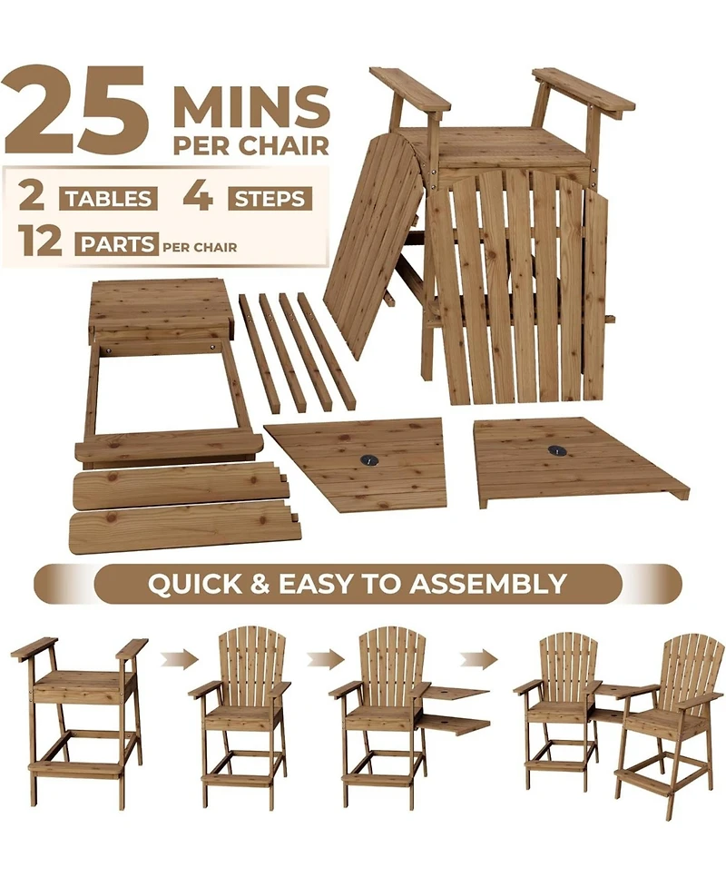 gaomon Outdoor Tall Adirondack Barstools with Connecting Tray, Hdpe Patio High Back Chairs