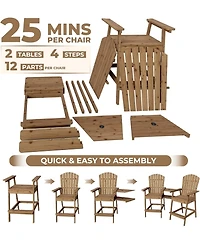 gaomon Outdoor Tall Adirondack Barstools with Connecting Tray, Hdpe Patio High Back Chairs