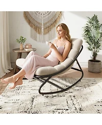 gaomon Oversized Rocking Chair Outdoor 2 Set, e-Coated Papasan Rocking Chair with Cushion, Oversized Comfy Modern Rocker Chair for Living Room