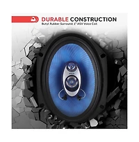 Pyle 6” x 8” Car Sound Speakers - Pyle PL683BL 3-Way 360 Watts Poly Cone, 4 Ohm, 70-20kHz, Butyl Rubber Surround