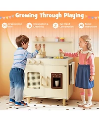 Mecale Wooden Pretend Kitchen Playset with Realistic Ice Maker for Interactive Play