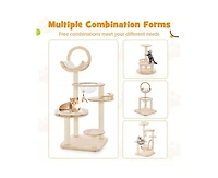 Aostirmotor 4-in-1 Wooden Cat Tower with Space Capsule Nest, Indoor Cat Tree for Climbing & Lounging