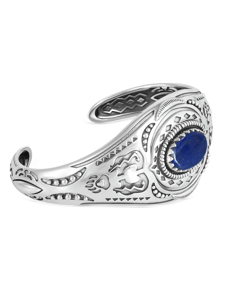 American West Jewelry Sterling Silver Lapis Oval Cut Bear Cuff Bracelet