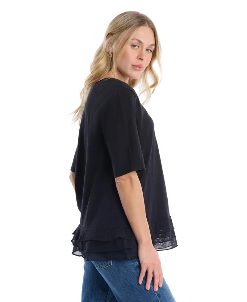 Wilt Clothing Women's V-Neck Mixed Media Tee