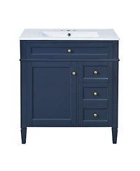 30" Blue Bathroom Vanity with Sink, Modern Freestanding Cabinet with 3 Soft Close Drawers & Adjustable Shelf for Bathroom Storage-Sillysis