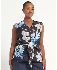 Estelle Plus Aveline Floral Tie-Front Sleeveless Top