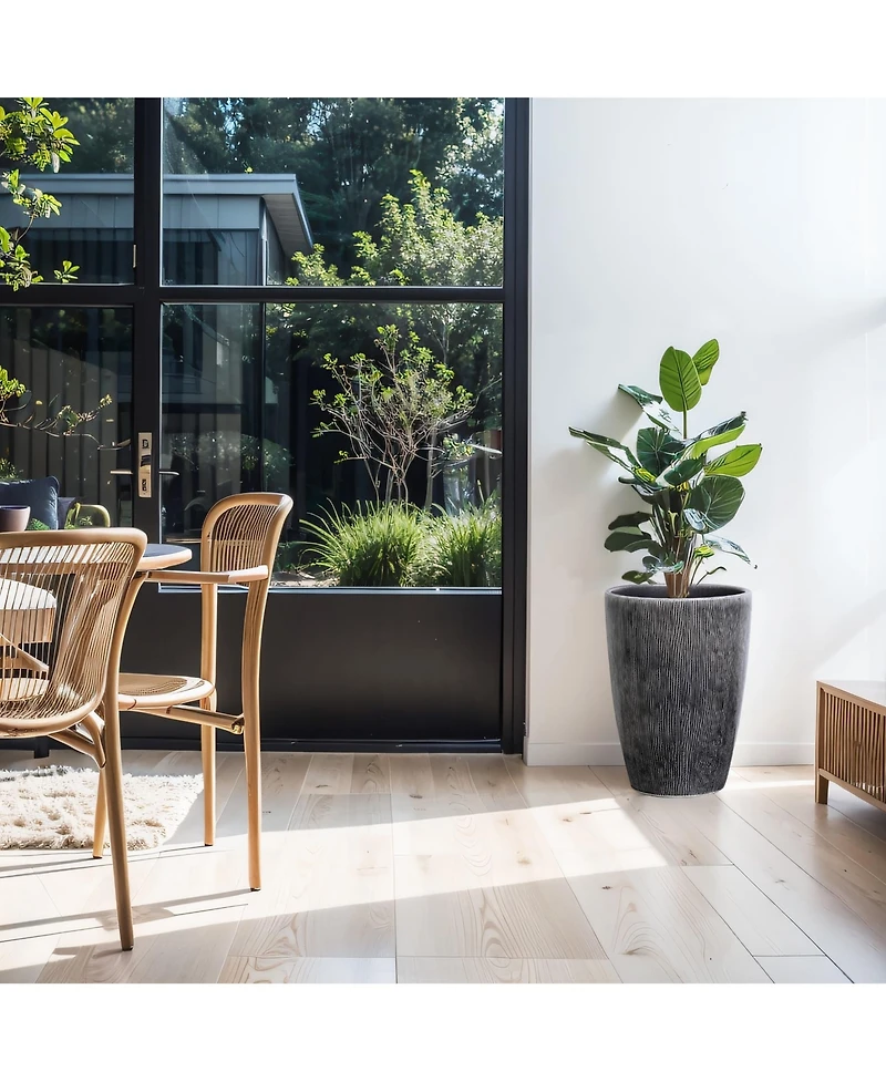 LuxenHome Sea Gray Ripples 17-Inch Tall Ceramic Planter