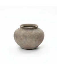 LuxenHome Rustic Ceramic Vase, 12.2" Wide Terracotta Pot with Earthy Gray-Brown Finish, Handcrafted