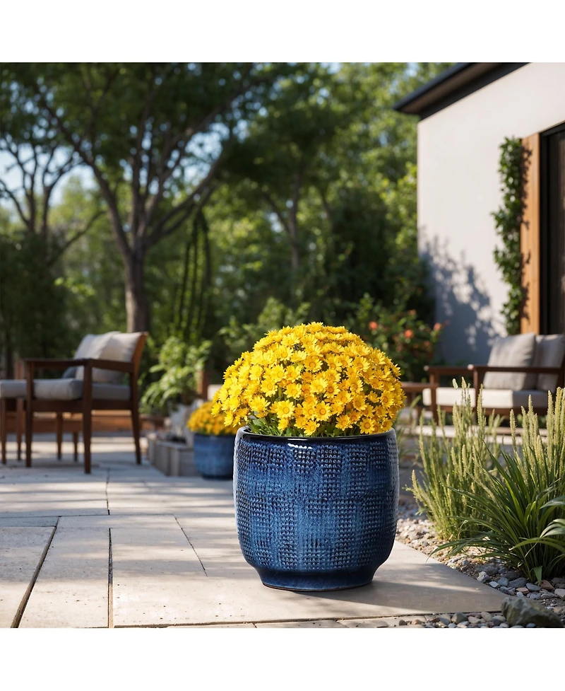 LuxenHome Ocean Blue 12-Inch Round Ceramic Planter