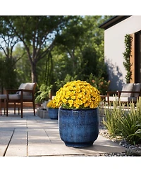 LuxenHome Ocean Blue 12-Inch Round Ceramic Planter