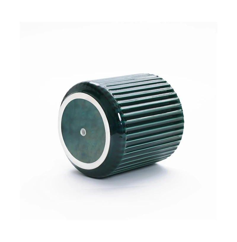 LuxenHome Jade Green Ribbed 13.8-Inch Round Ceramic Planter