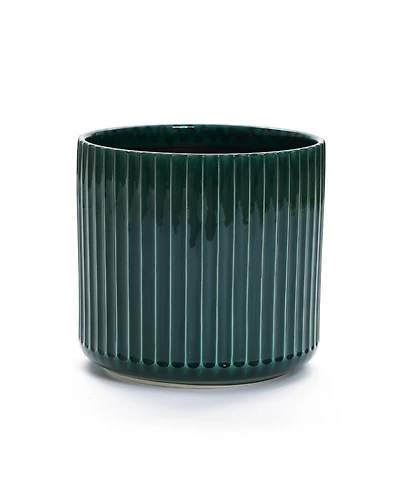 LuxenHome Jade Green Ribbed 11.4-Inch Round Ceramic Planter