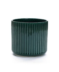LuxenHome Jade Green Ribbed 11.4-Inch Round Ceramic Planter