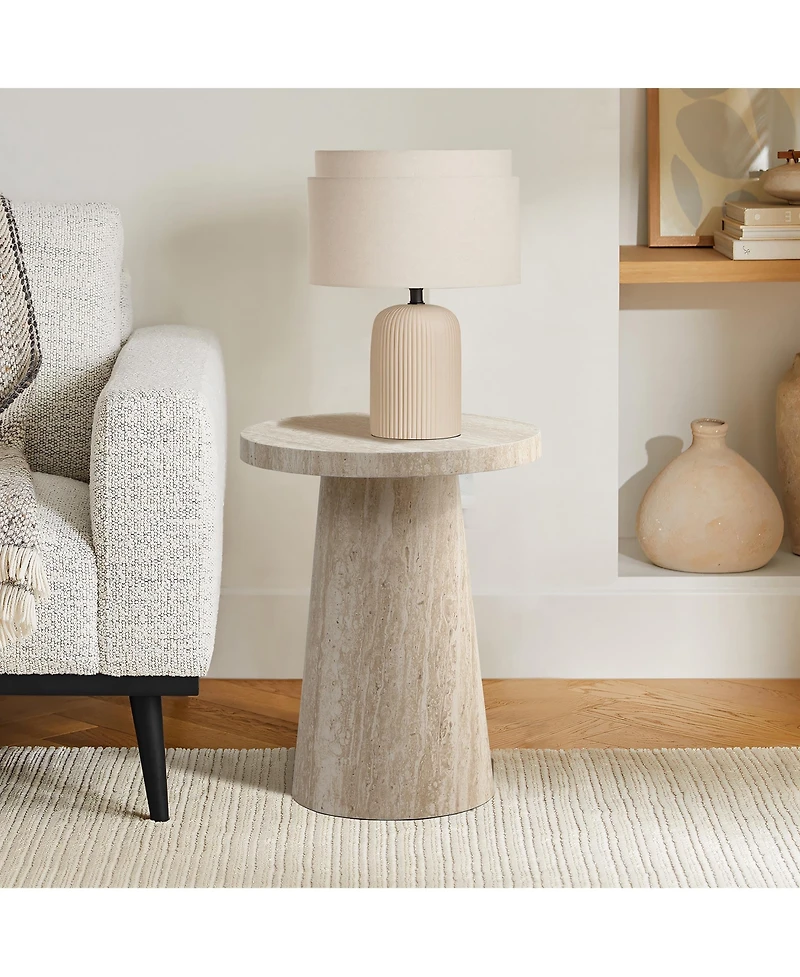 LuxenHome Stone Pattern Engineered Wood 19.7-Inch Tall Round End Table & Nightstand – Modern Side Table for Living Spaces