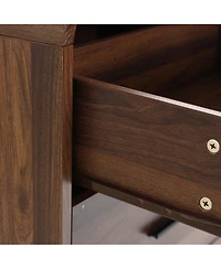 LuxenHome Modern Walnut Finish 6-Drawer Dresser, Engineered Wood Storage Chest with Rounded Corners
