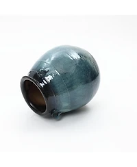 LuxenHome Ocean Blue Ceramic Vase with Handles, 17.5" Tall Rounded Pot for Rustic or Coastal Decor