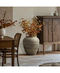 LuxenHome Vintage Pottery Brown 17.32-Inch Tall Round Ceramic Vase