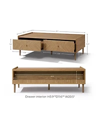 LuxenHome Summer Oak Manufactured Wood 2 Drawer Coffee Table