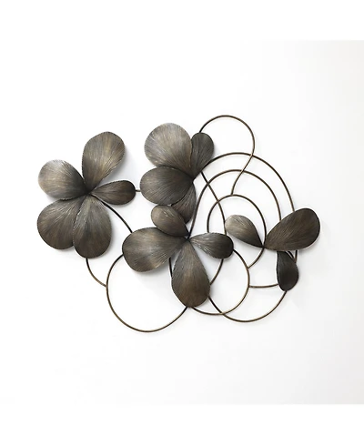 LuxenHome Dark Gray Metal Wall Art, 42” Wide Abstract Floral Decor