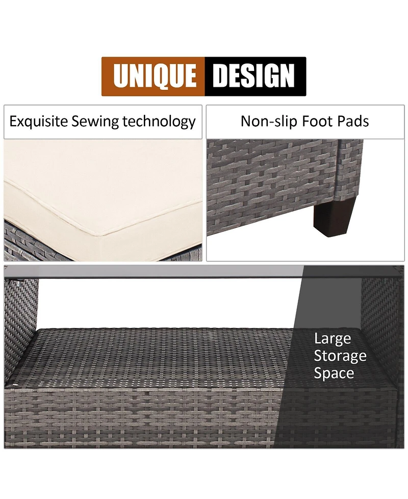 4 Pieces Patio Rattan Sofa Furniture Set with Cushion and 2-Tier Coffee Table