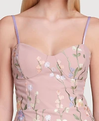 Avec Les Filles Women's Floral Applique Bustier Midi Dress