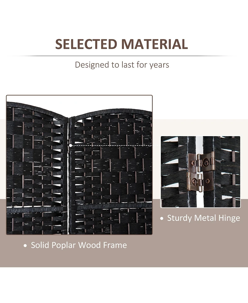 Homcom Panel Resin Wicker Folding Room Divider Privacy Screen Home Office Decor