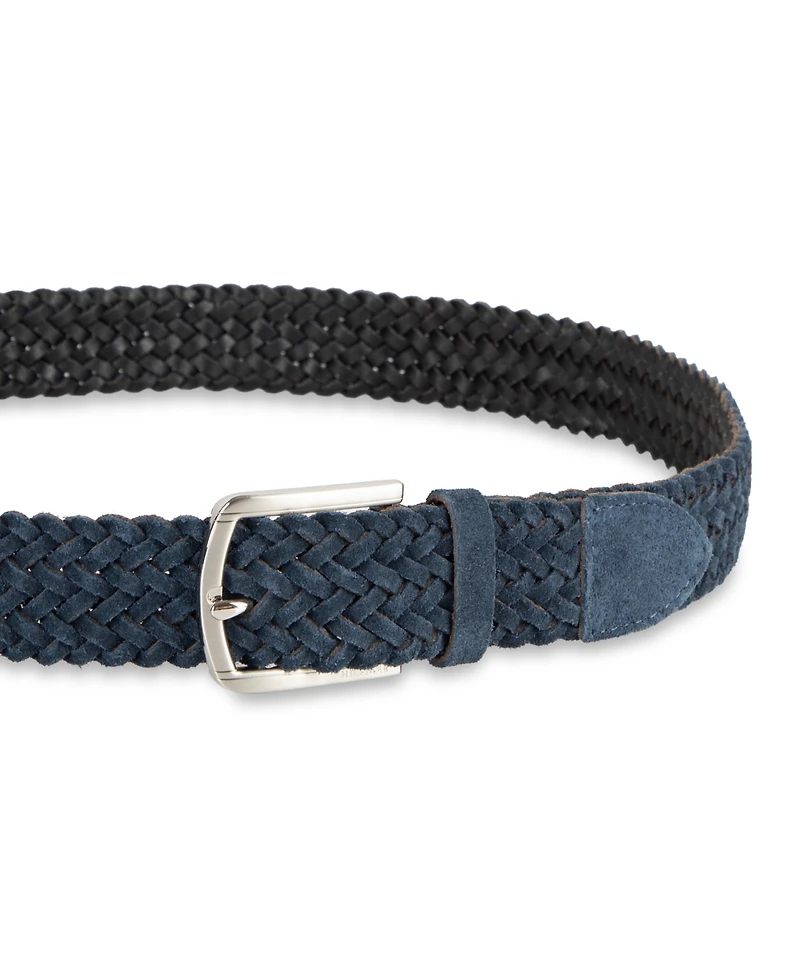 Tommy Hilfiger Men's Suede Braided Silver-Tone Finish Belt